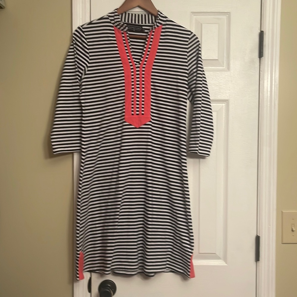 Duffield Lane small blue coral striped dress Anthropologie $179